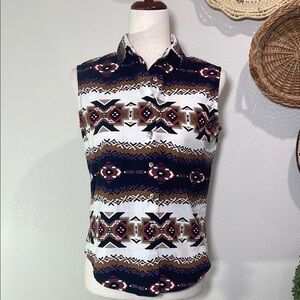 Vintage Sleeveless Button Up Shirt Top Western Aztec Roughrider Women’s Medium